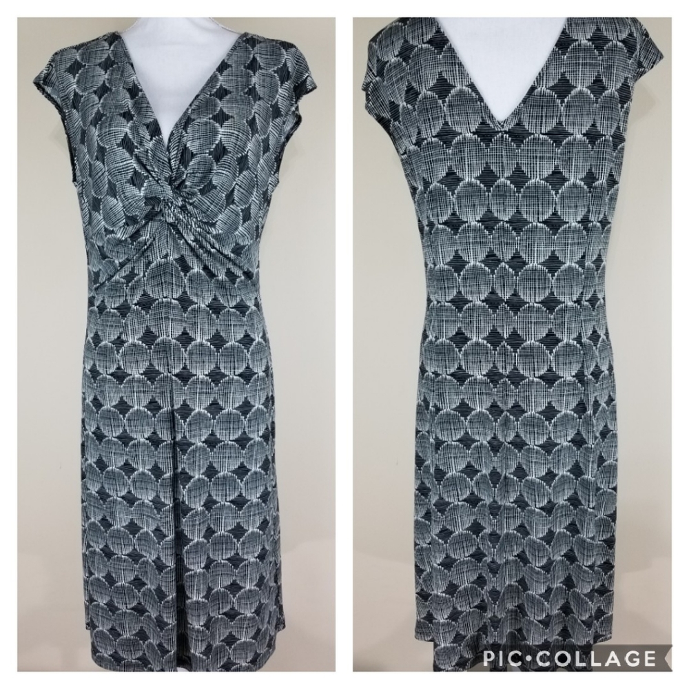 London Times Spandex Geometric TwistFront Dress 14